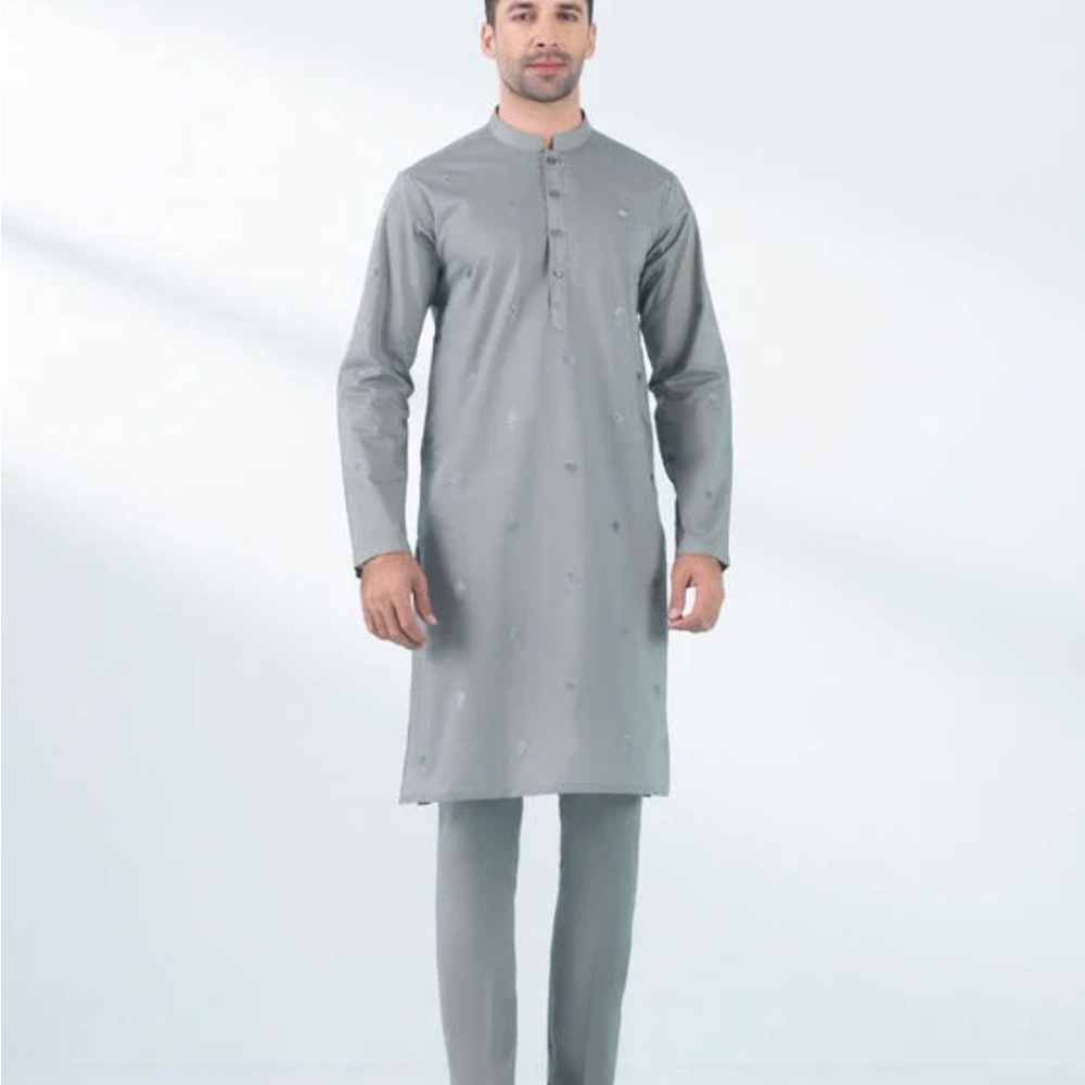 Men's and Boys Gray Kurta Pajama Set